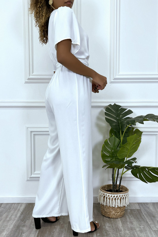 White palazzo jumpsuit with heart wrap in sheer fabric - 3