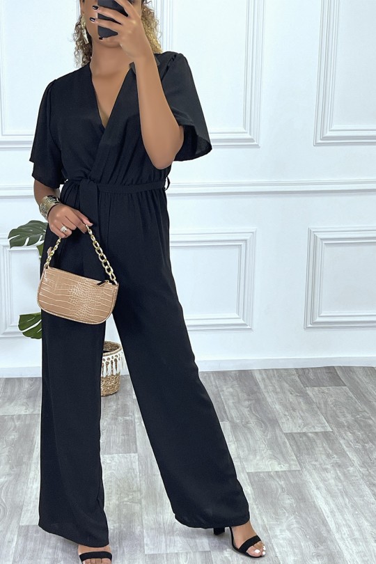 Black palazzo jumpsuit with heart wrap in sheer fabric - 2
