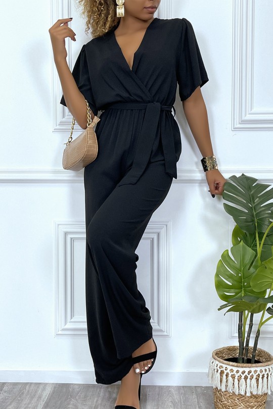 Black palazzo jumpsuit with heart wrap in sheer fabric - 3