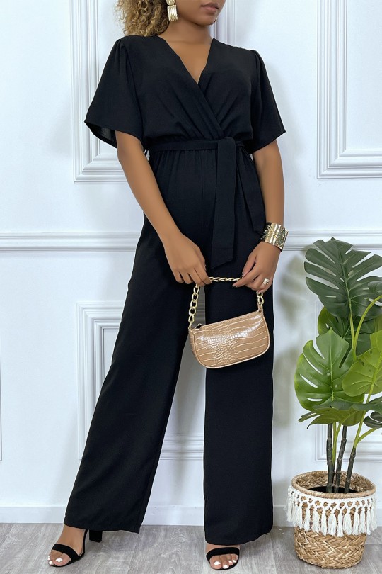 Black palazzo jumpsuit with heart wrap in sheer fabric - 4