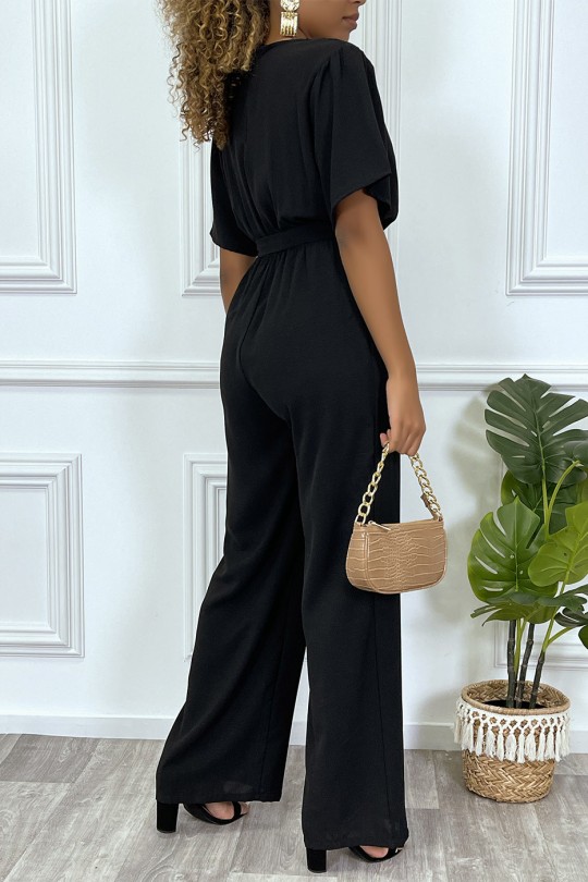 Black palazzo jumpsuit with heart wrap in sheer fabric - 7