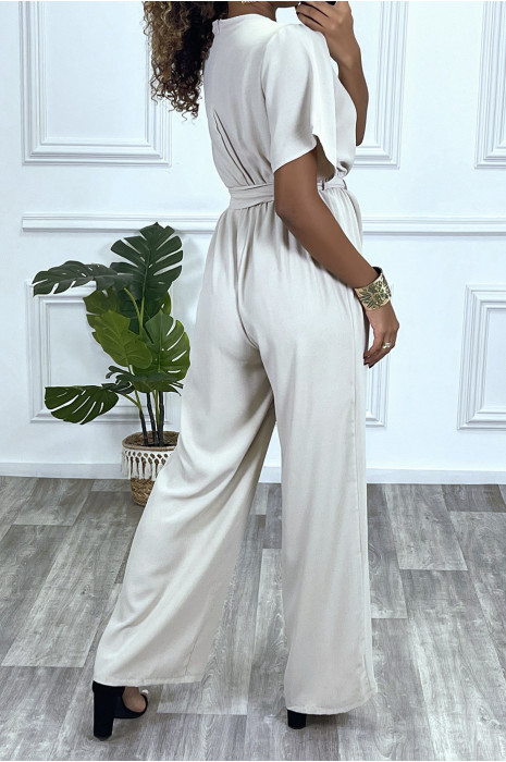 CoBCinaison pantalon palazzo beige cache coeur en voilage - 2