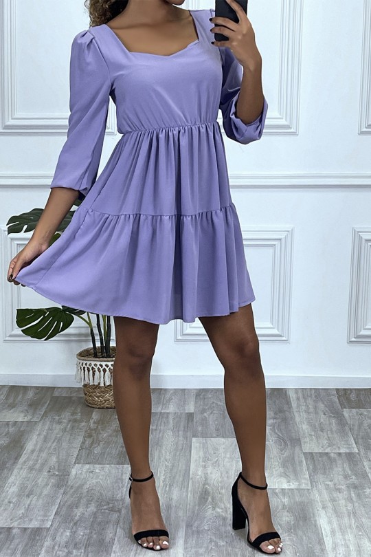 Flared purple dress with gathered heart collar in several places - 2