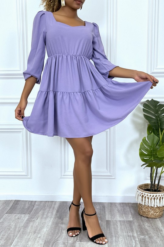 Flared purple dress with gathered heart collar in several places - 3