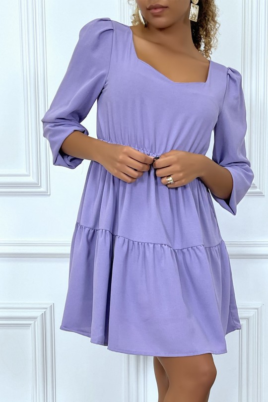 Flared purple dress with gathered heart collar in several places - 4