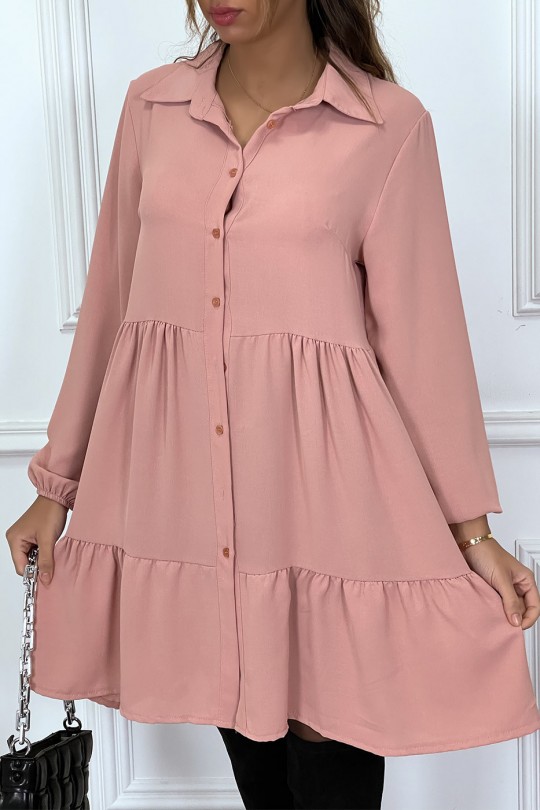 Pink shirt dress with ruffle and buttons - 1