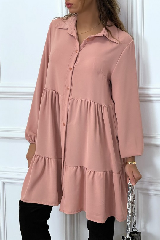 Pink shirt dress with ruffle and buttons - 2