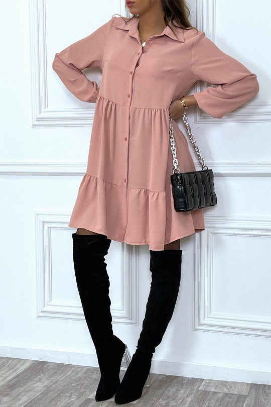 Pink shirt dress with ruffle and buttons - 3