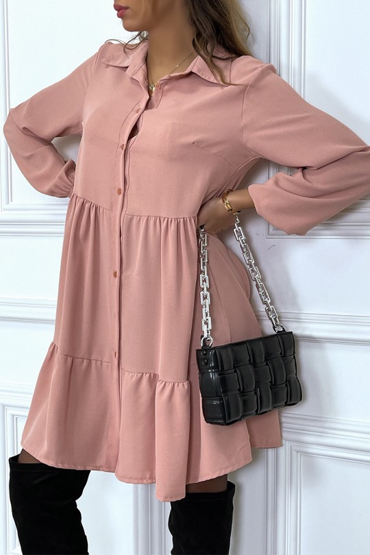 Pink shirt dress with ruffle and buttons - 4