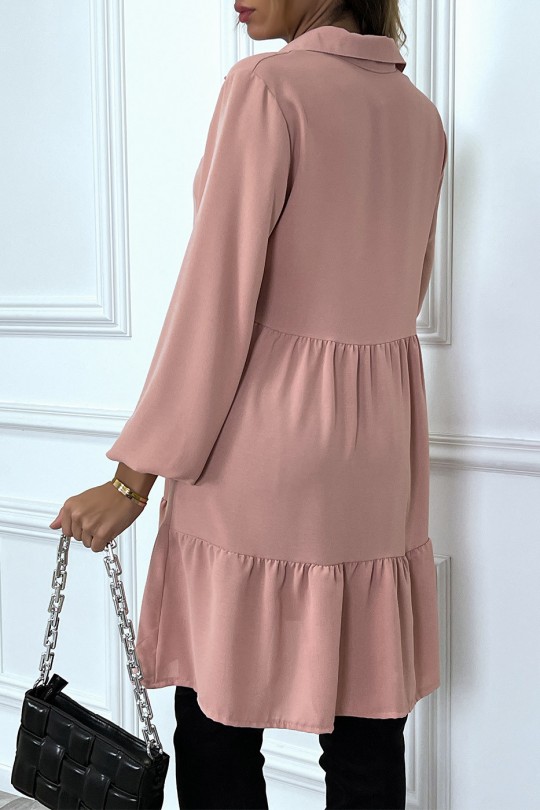 Pink shirt dress with ruffle and buttons - 5
