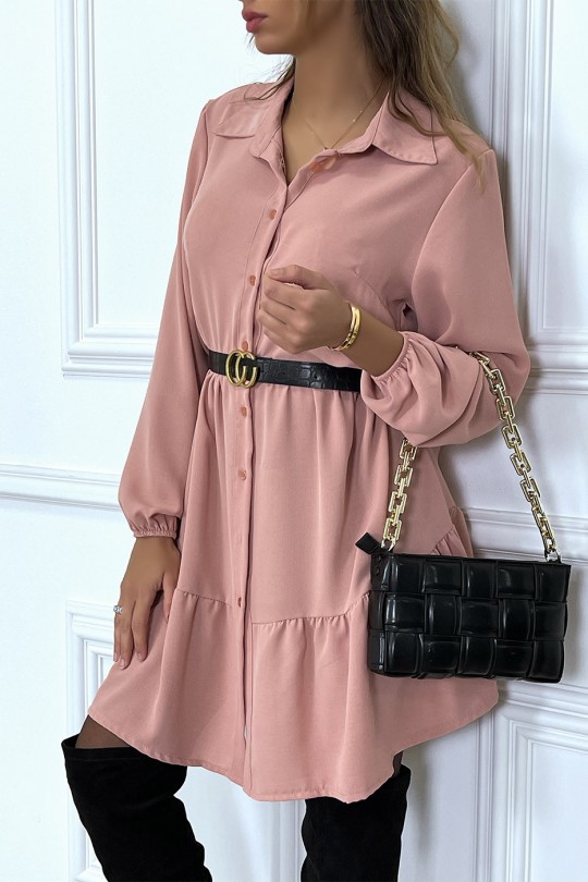 Pink shirt dress with ruffle and buttons - 8