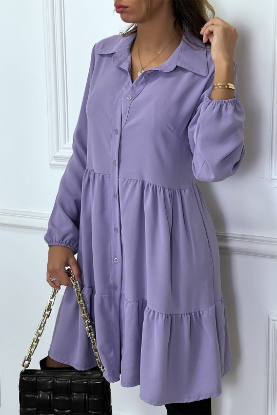 Purple shirt dress with ruffle and buttons - 2