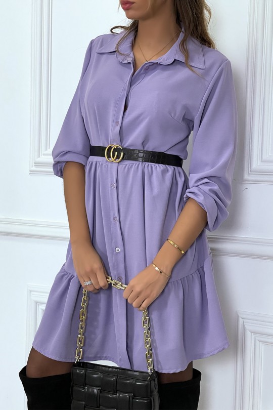 Robe chemise violette à volant et boutons - 4