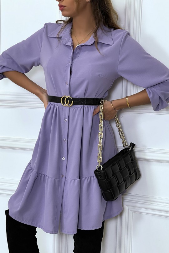 Purple shirt dress with ruffle and buttons - 5