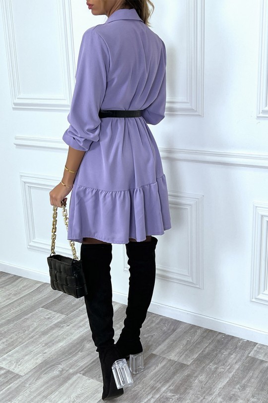 Purple shirt dress with ruffle and buttons - 7