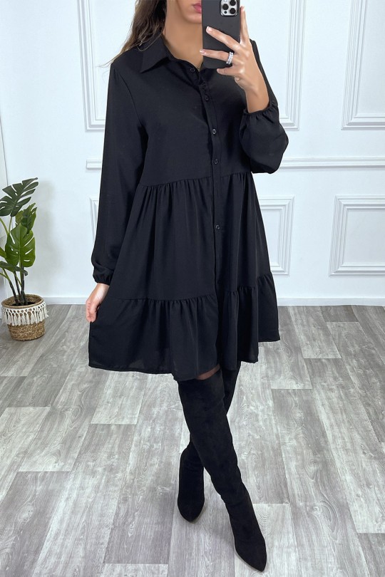 Black shirt dress with ruffle and buttons - 1