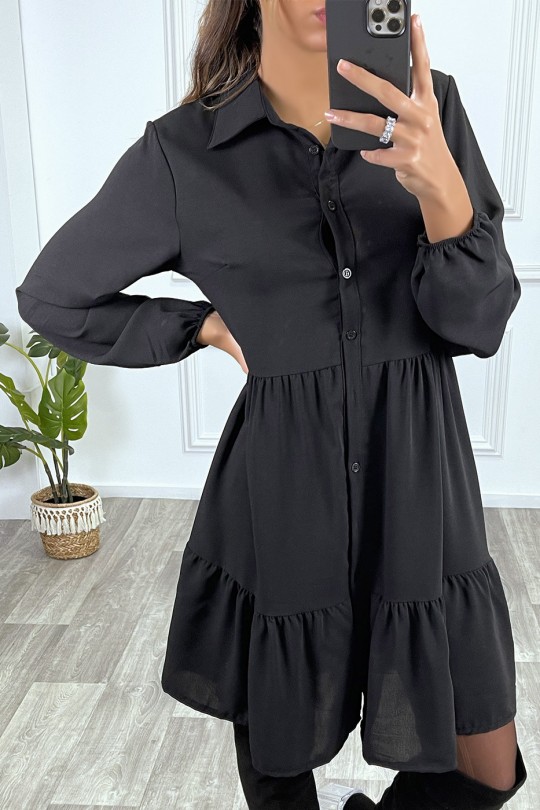 Black shirt dress with ruffle and buttons - 2