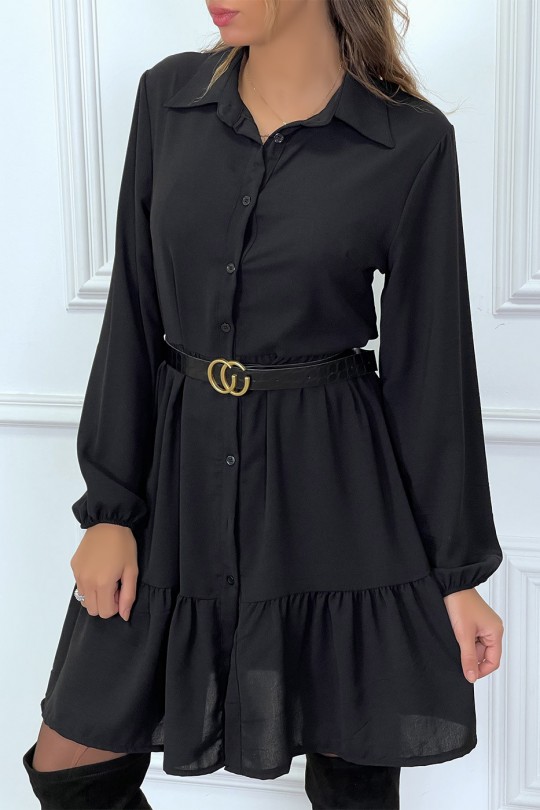 Black shirt dress with ruffle and buttons - 3
