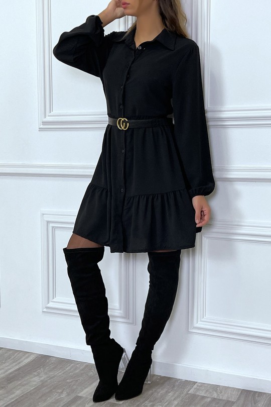 Black shirt dress with ruffle and buttons - 4