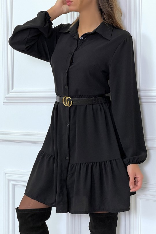 Black shirt dress with ruffle and buttons - 5