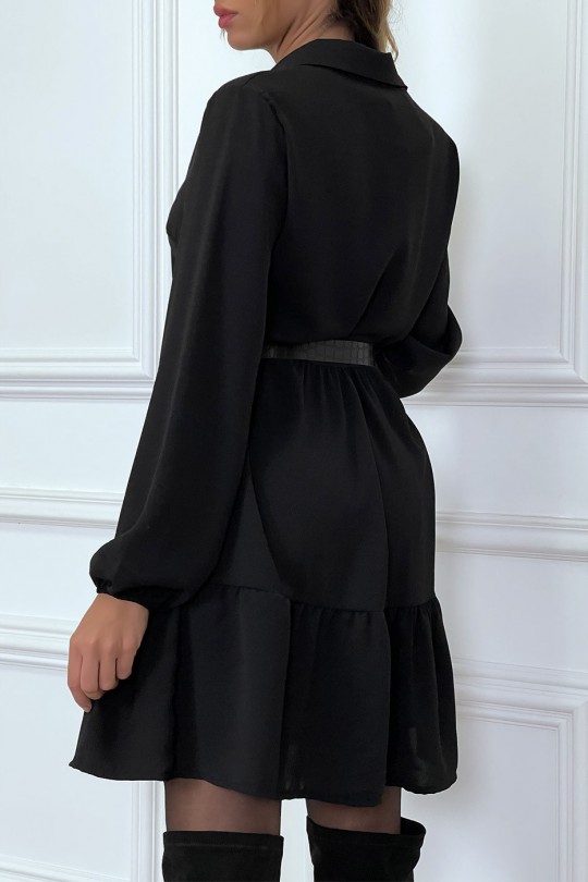 Black shirt dress with ruffle and buttons - 6