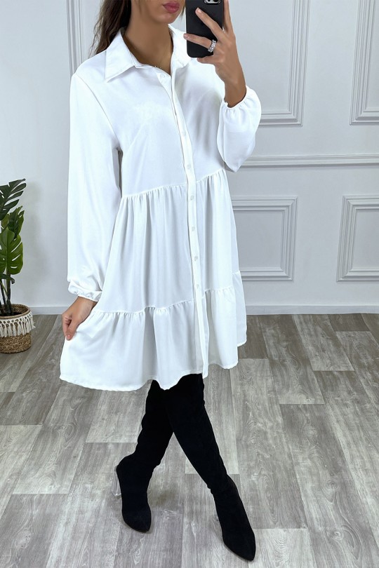 White shirt dress with ruffle and buttons - 2