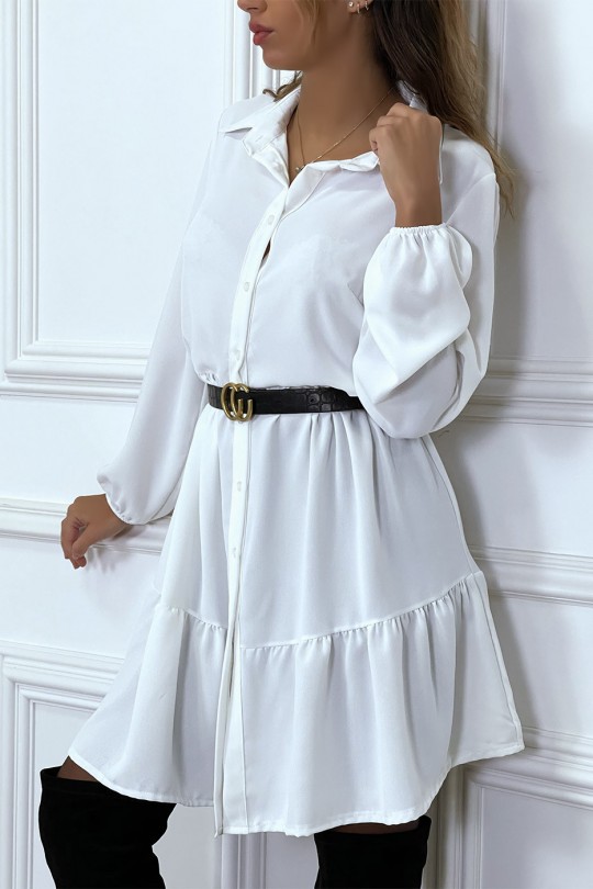 White shirt dress with ruffle and buttons - 4