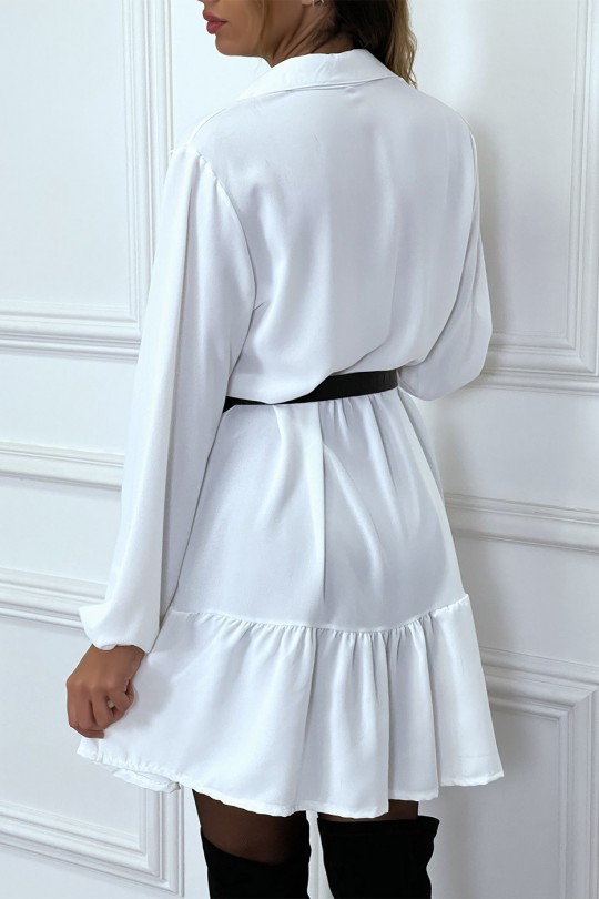 White shirt dress with ruffle and buttons - 5