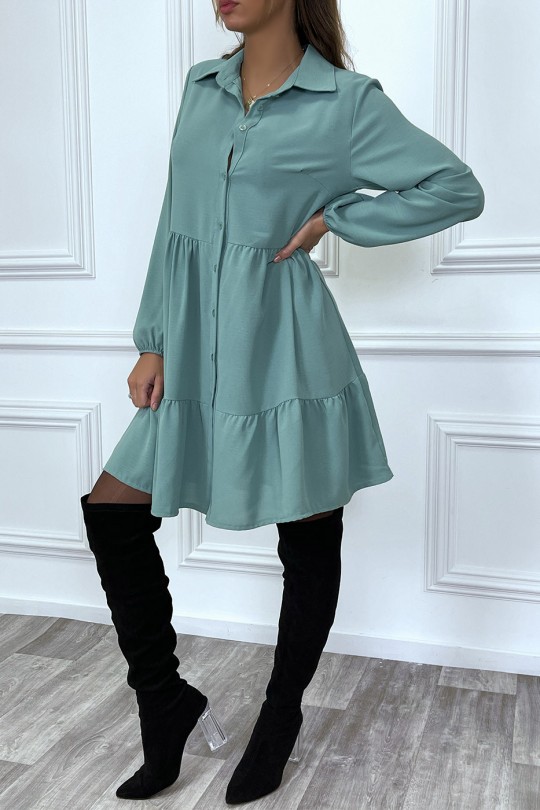 Water green shirt dress with ruffle and buttons - 5