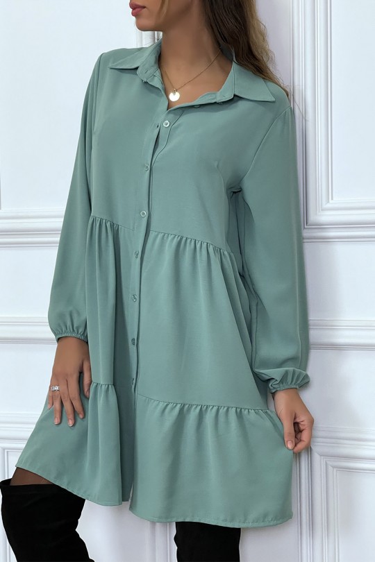 Water green shirt dress with ruffle and buttons - 7