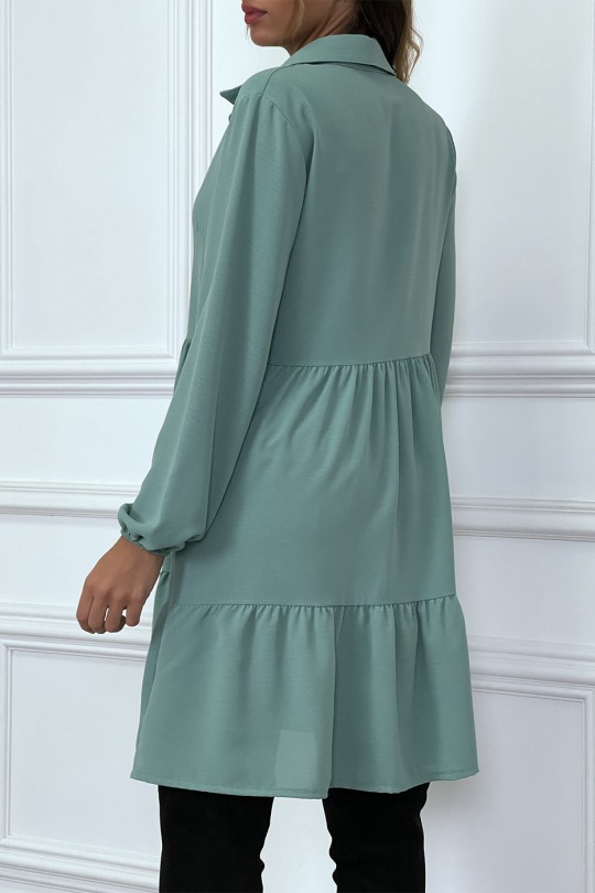 Water green shirt dress with ruffle and buttons - 8