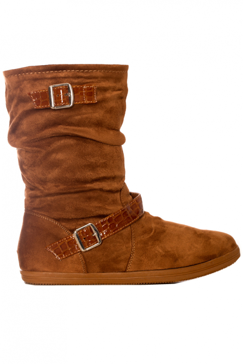 Camel imitation suede boot with buckle. EL511-1 - 2