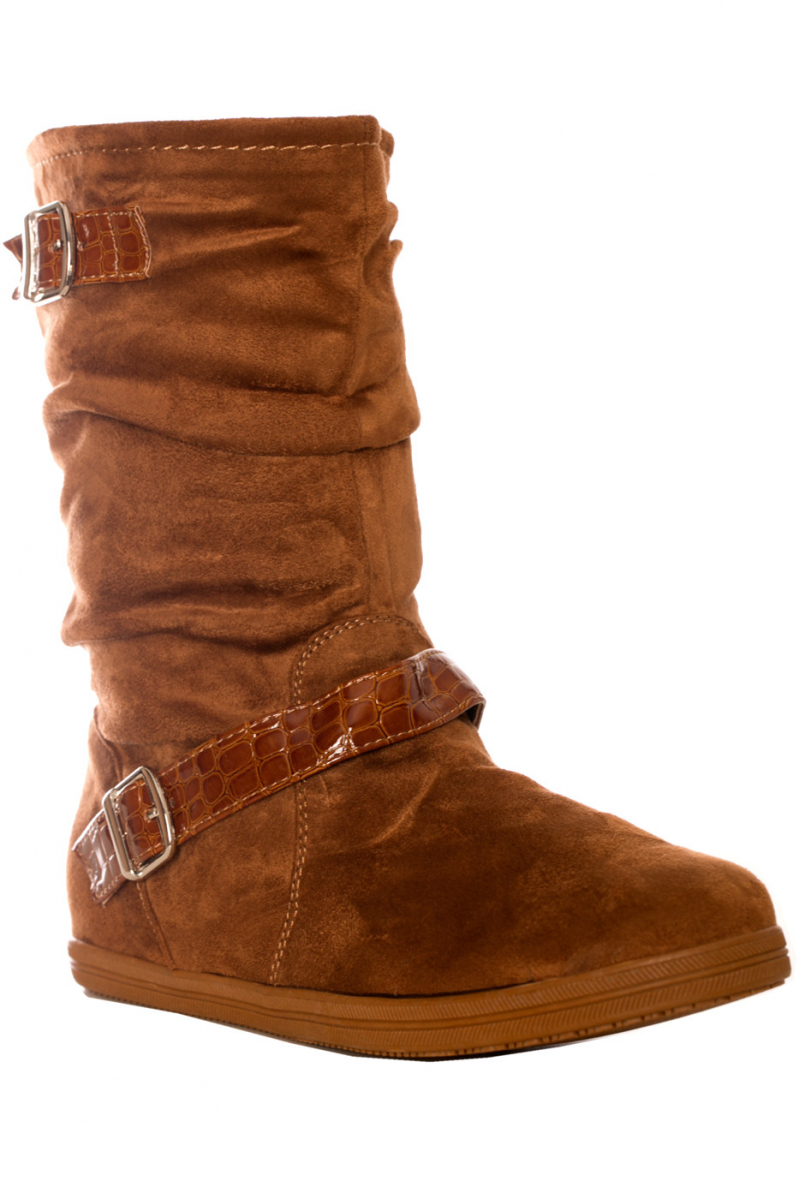 Camel imitation suede boot with buckle. EL511-1 - 3