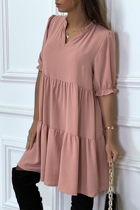 Pink Ruffle Short Sleeve Tunic Dress - 3