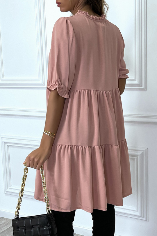 Pink Ruffle Short Sleeve Tunic Dress - 4