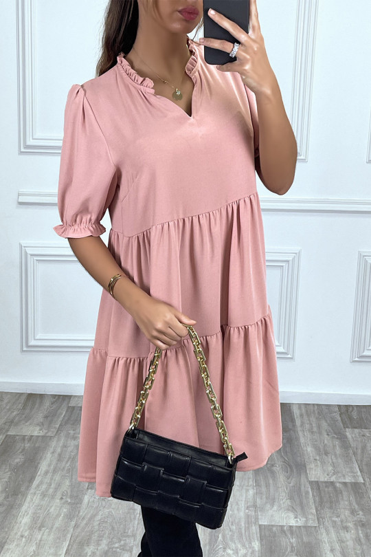 Pink Ruffle Short Sleeve Tunic Dress - 5