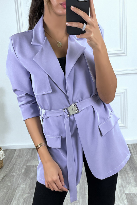 Purple blazer with belt clips and long sleeves - 1