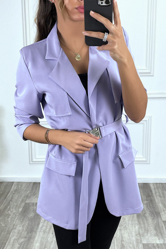 Purple blazer with belt clips and long sleeves - 2