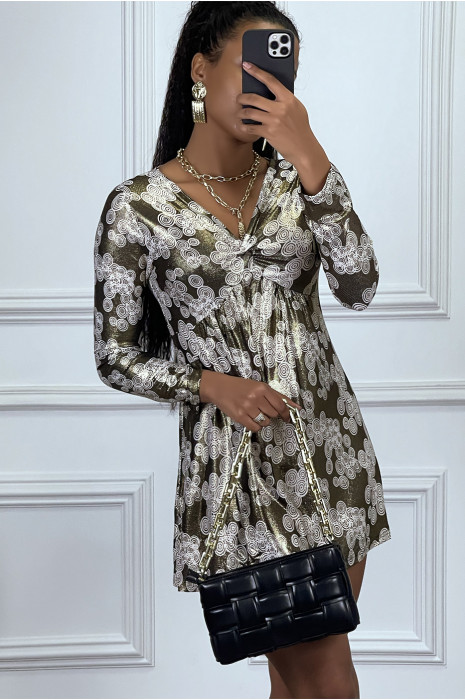 Robe noire brillante à col v et froncée - 2