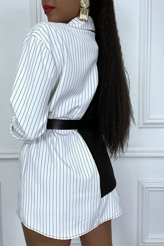 Blazer chemise noire/blanc à fine rayure et ceinture - 2