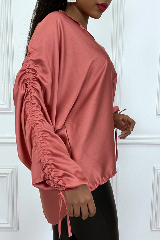 Fuchsia satin blouse with roll-up puff sleeves - 6