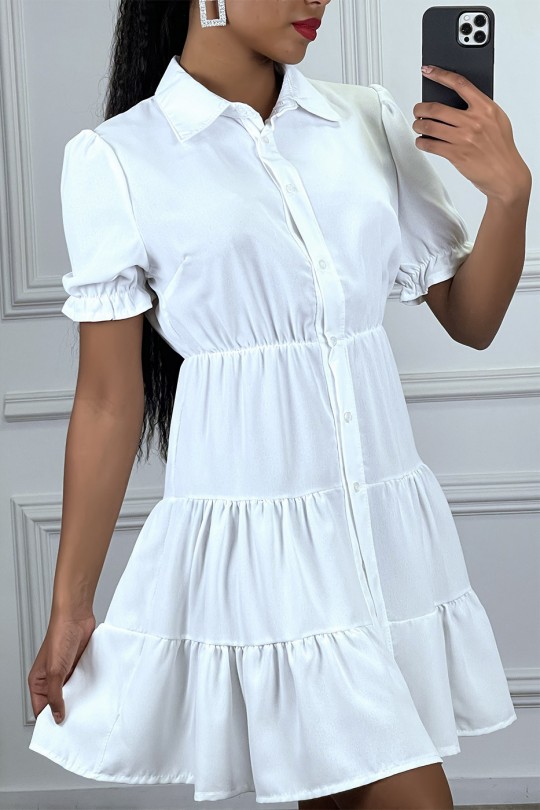 Buttoned white shirt dress with ruffles - 1