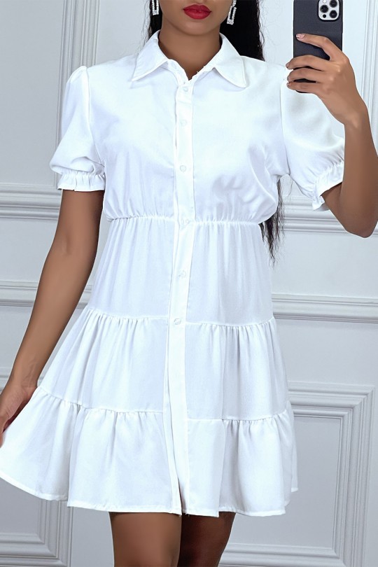 Buttoned white shirt dress with ruffles - 3