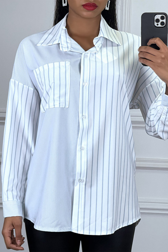Striped shirt with two turquoise and white patterns - 1