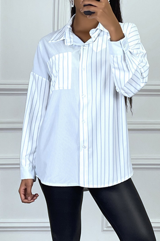 Gestreept overhemd met twee turquoise en witte patronen - 4
