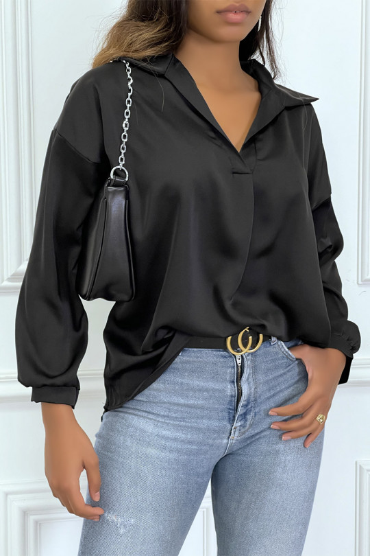BlBBse black long sleeve collar shirt with pleats - 2