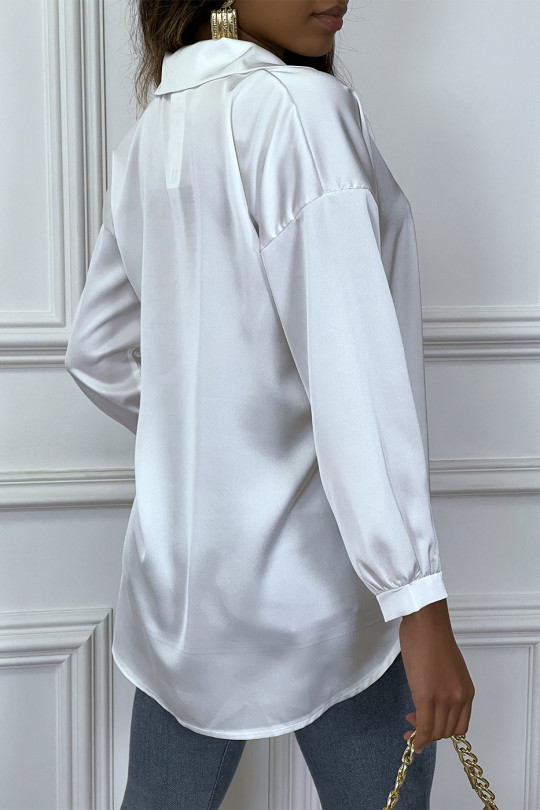 Blouse blanche manches longue col chemise avec plis - 5