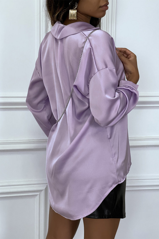Blouse lila manches longue col chemise avec plis - 4