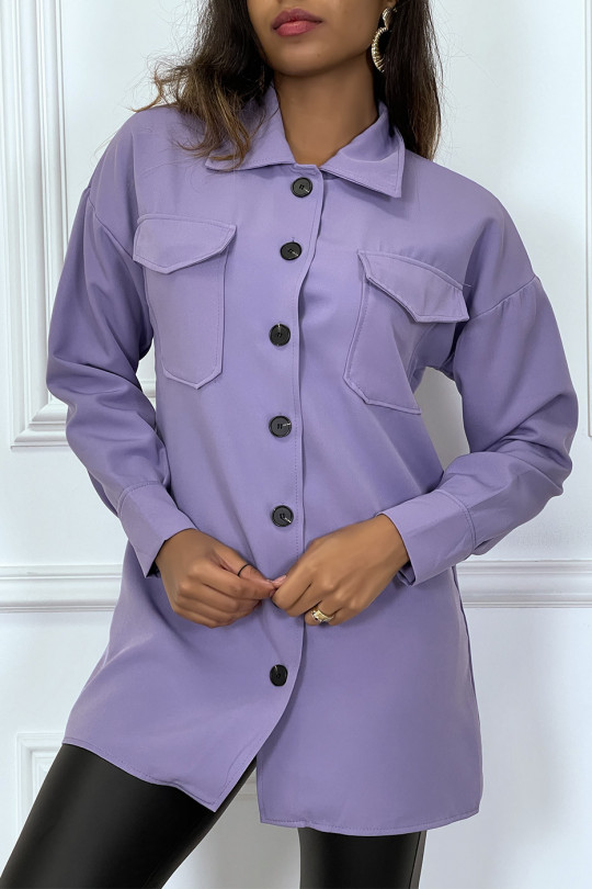 Chemise violette longue à boutons et manches longues - 4