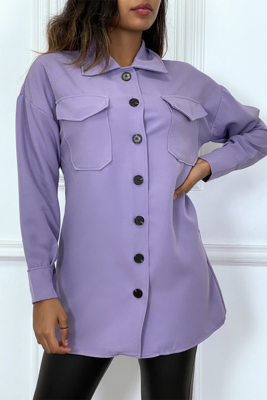 Chemise violette longue à boutons et manches longues - 5